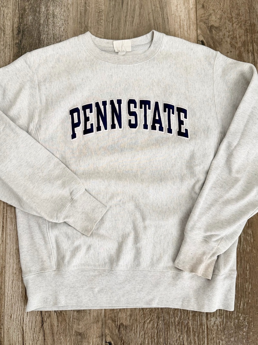 Champion Light Gray Penn State Crewneck with Navy Lettering Sz M
